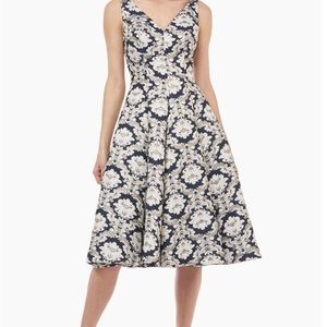 Kay Unger Brand New Gia Sleeveless Jacquard Dress | Size 10 | Navy Multi